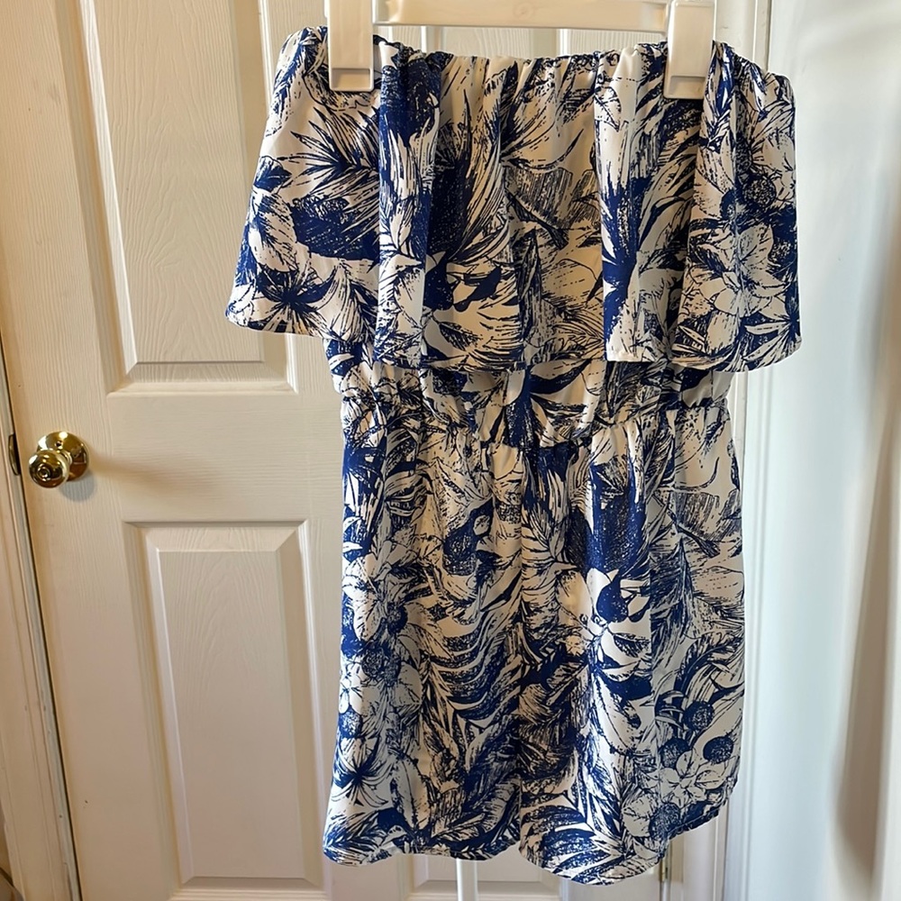 Blue and white floral romper
